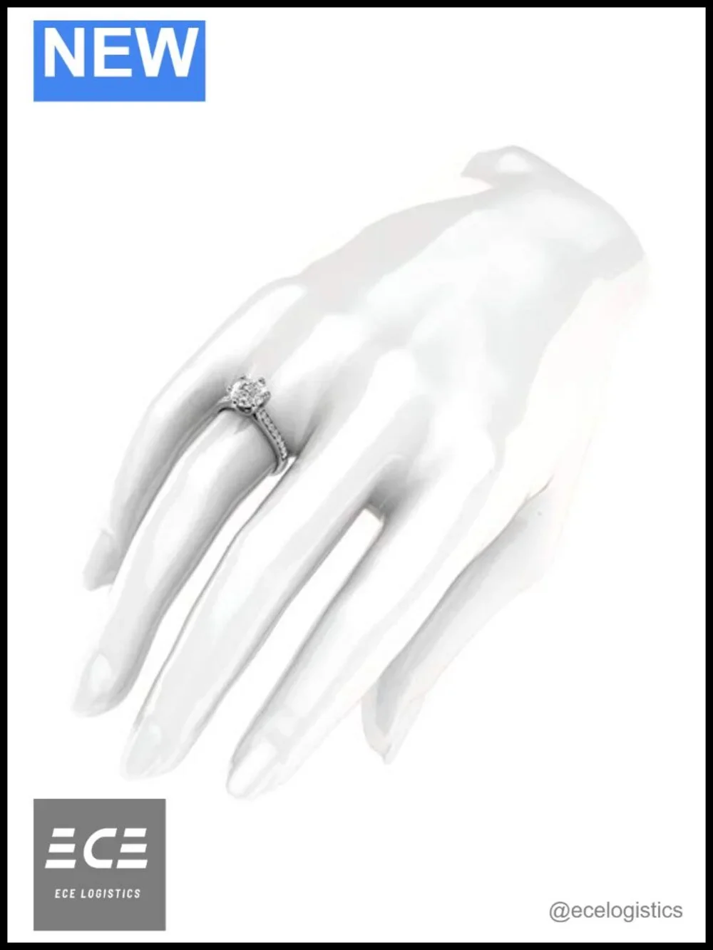 10k White Gold 2CT Moissanite Engagement Ring 6-Prong Side Stones Bridal